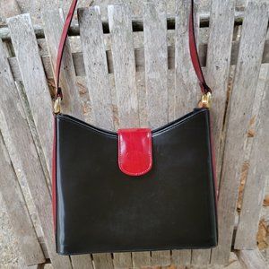 Black Red Box Leather Shoulder Bag Made in Italy